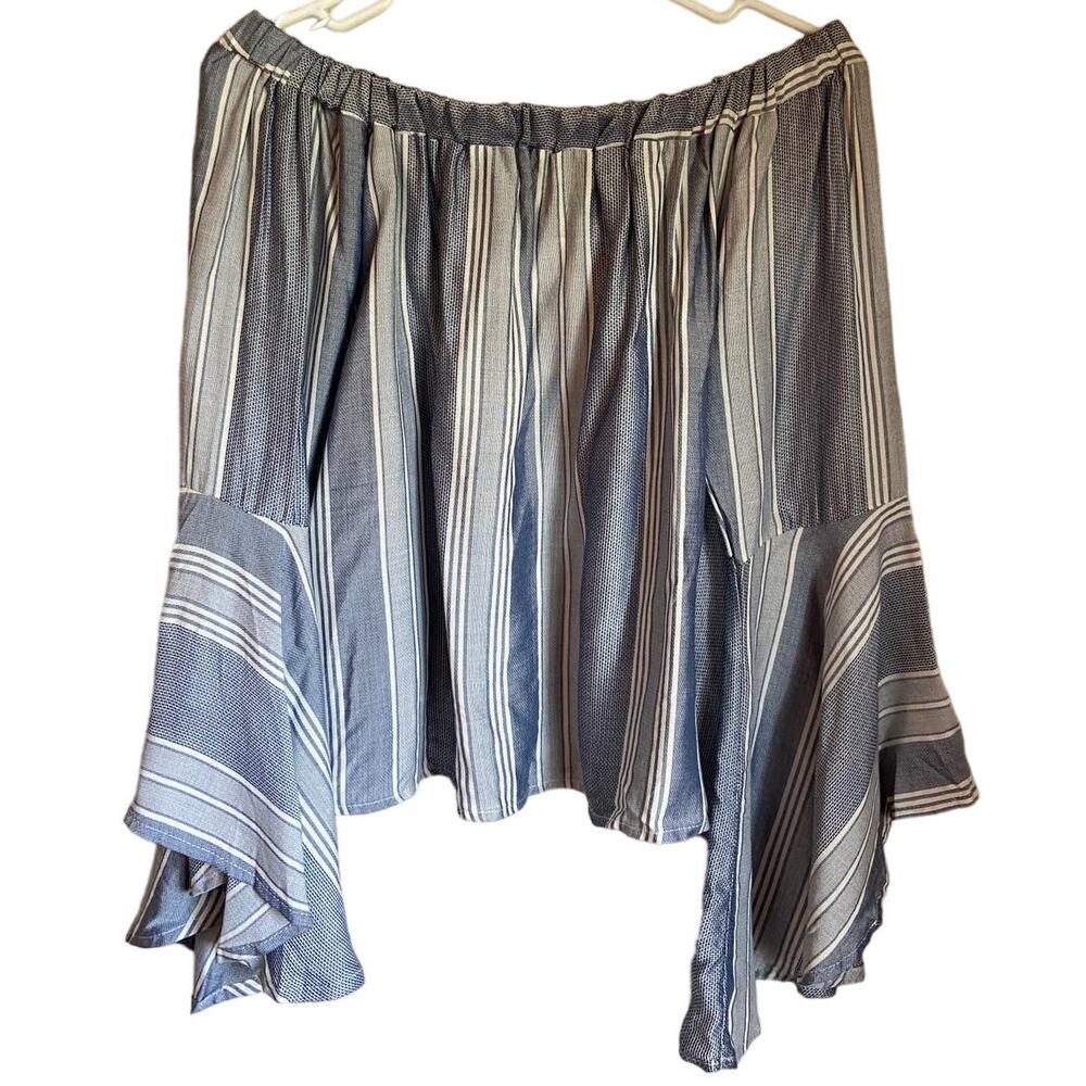 NWT Sage Off The Shoulder Striped Bell Sleeves Top Size M